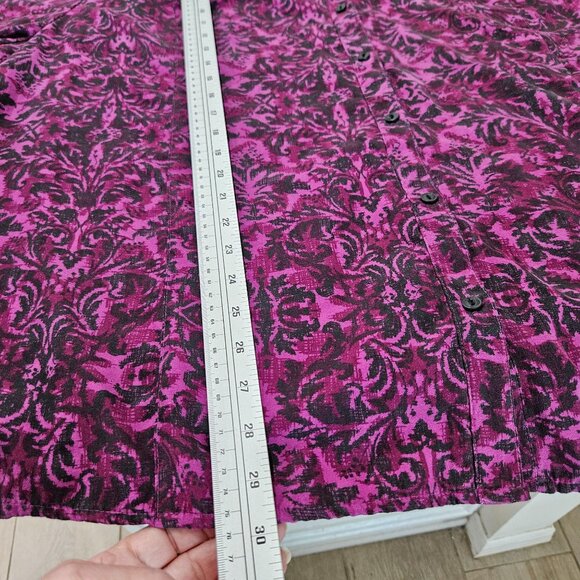 Catherines Button-Down Shirt 4X Faux Micro Suede Purple Black Brocade - Picture 9 of 9